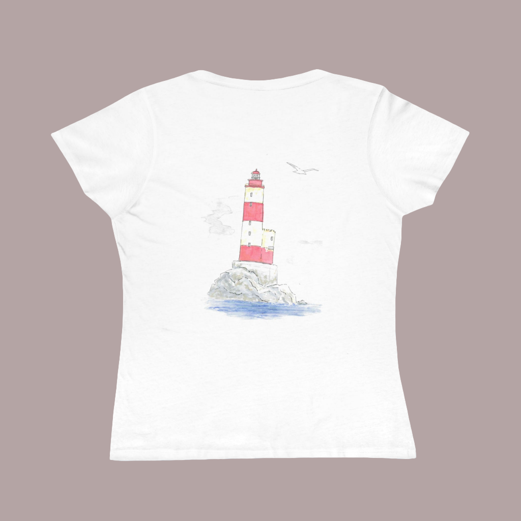 white organic cotton t-shirt with basque coast back design