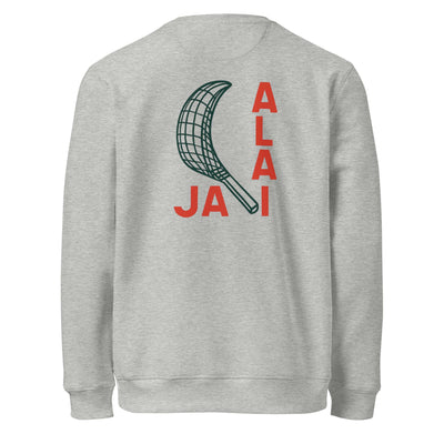 unisex-organic-sweatshirt in light grey with jai alai design