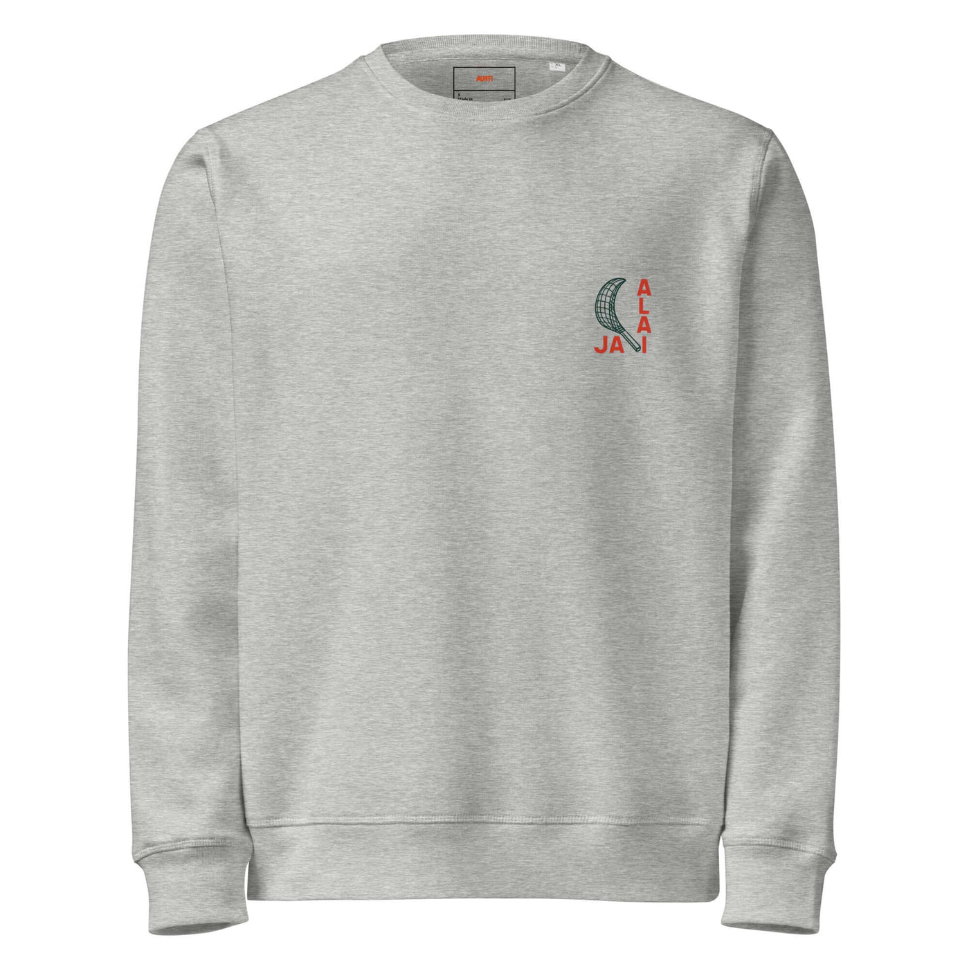light grey unisex organic sweatshirt with jai alai detail on left chest